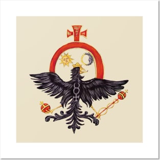 Black Eagle with alchemical sun & moon Posters and Art